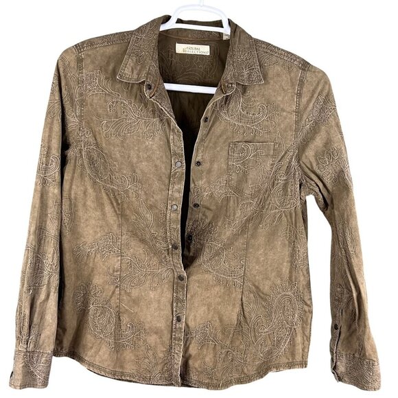 VTG Natural Reflections Womens L Embroidered Shacket Snap Up Long Sleeve Western - Picture 4 of 15